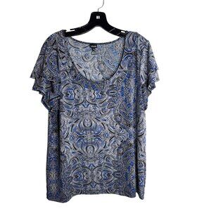 Rafaella Women's XL Blue/Black Paisley Short Sleeve Soft Stretch Top